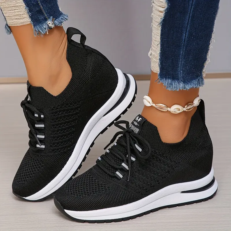 Comfy Wedge Height Boosting Sneakers - Breathable, Soft, Low-Top, Lace-Up, Platform Design for Comfortable Walking and Casual Sports - Perfect for Womens Active Lifestyle 3