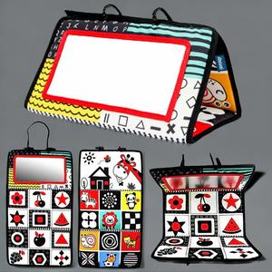 Foldable Floor Mirror Toys with Teethers for Sensory Montessori Development, Cute Pattern Crawl Toys High Contrast Toy, Play, Nursery Play Toy, Toddler Busy Board, Sensory Activity Board, Preschool Busy Board, Multi Activity Playset, Wooden Busy Board