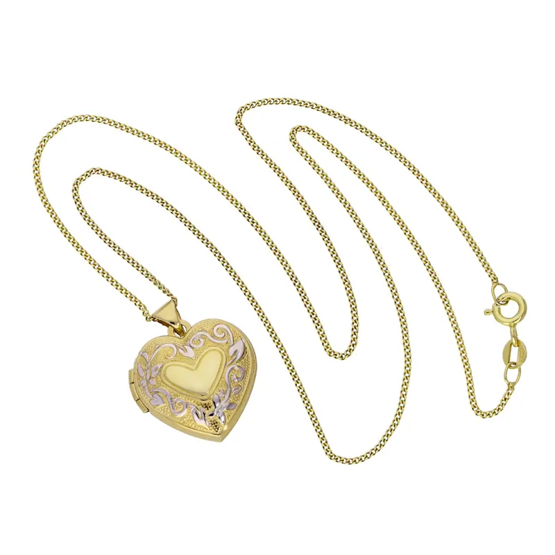 9ct Gold 4 Photo Heart Family Locket w White Gold Design on Chain 16 - 20 Inches 2