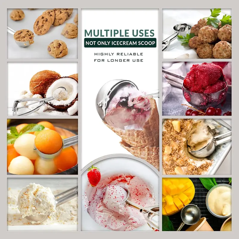 Ice Cream Scoops with Easy Trigger - Large Sized (6.3cm) 304 Stainless Steel Cookie Scoop for Meatballs, Mellon Balls, Mashed Potatoes and Muffins 6