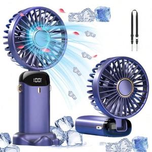 Portable Handheld Fan, USB Rechargeable Mini Fan with Digital Display, 5 Speeds Adjustable Mini Fan for Outdoor Indoor Travel Car Makeup