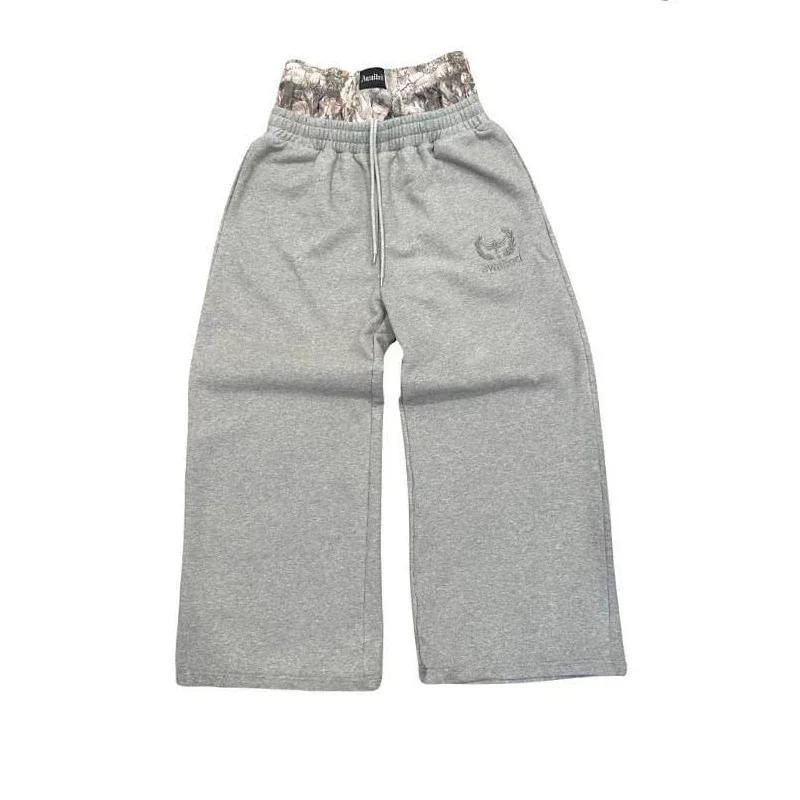 Y2K pants vintage Harajuku double Embroidered waist Sweatpants Men Wome Hip Hop Casual High waisted Wide Leg Pants Streetwear 7