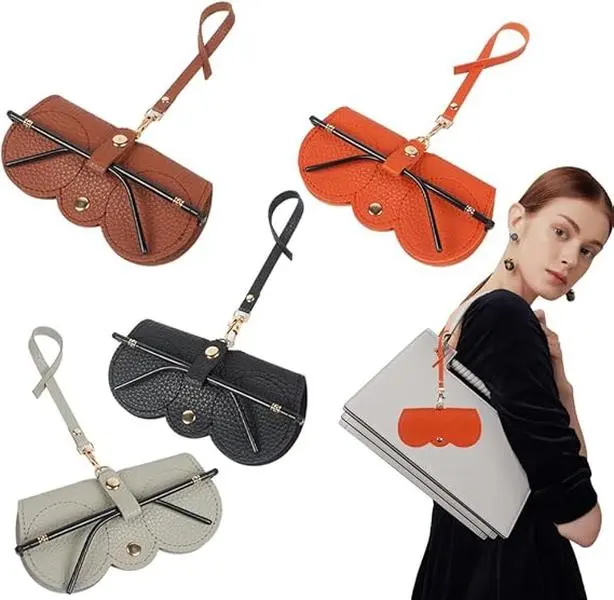 4PCS Summer Cute Sunglasses Protective Case for Women, Plain Artificial Leather Design Textured Glasses Luxury Sunglasses Bag,Creative and Fashionable Portable Glasses Case,Girlfriend Gifts