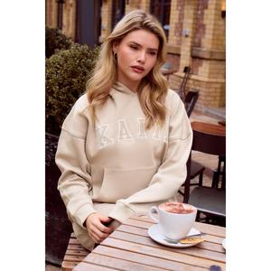 Kaiia Slogan Oversized Hoodie Stone