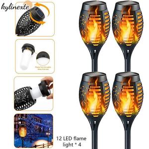 Solar Flame Effect Torch Lights - Outdoor Flickering LED Stakes | Waterproof Garden Path Markers with Auto On/Off (Set of 4) solar  lights garden  lights  outdoor solar  security  lights outside  lights solar  powered  light