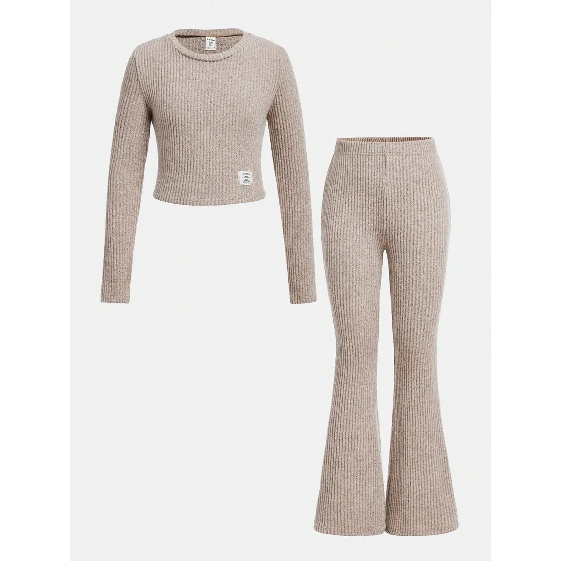 2pcs Set: Tween Girls Relaxed Mock Neck Top And Flare Pants, Comfortable Casual Outfit