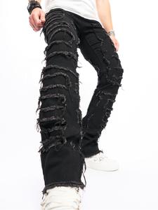 Men's Ripped Button Fly Jeans, Casual Comfy Pocket Design Denim Pants for Daily Wear, Fashion Men's Bottoms for All Seasons, Cotton