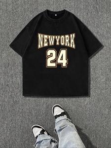 Men's Letter & Number Print Round Neck Tee, Loose Casual Short Sleeve Crew Neck T-Shirt for Summer, Fashion Men's Top for Daily Wear