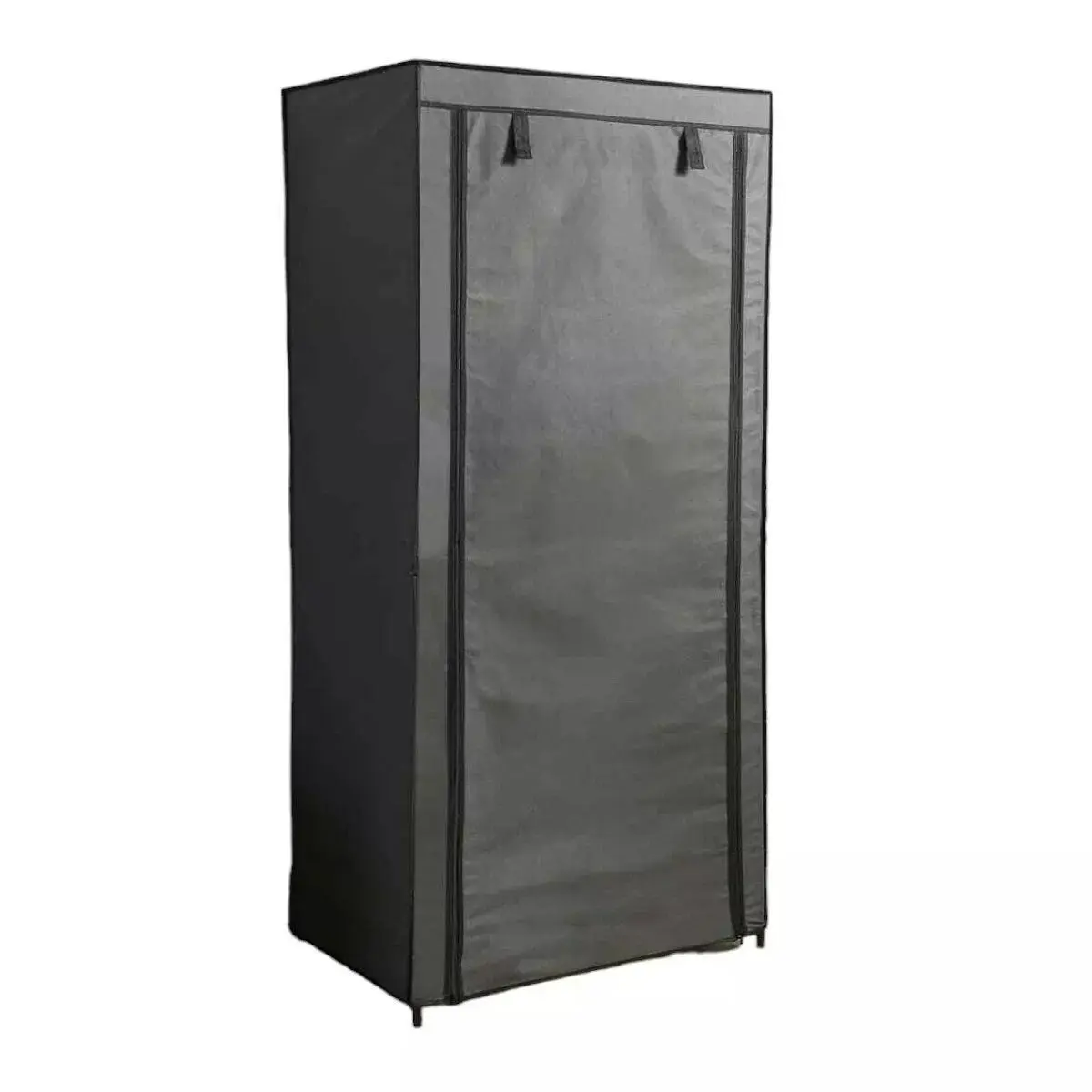 Sapaceways Grey/Black Canvas Wardrobe with Opening Doors - Foldable, with Hanging Rail, Flat Pack