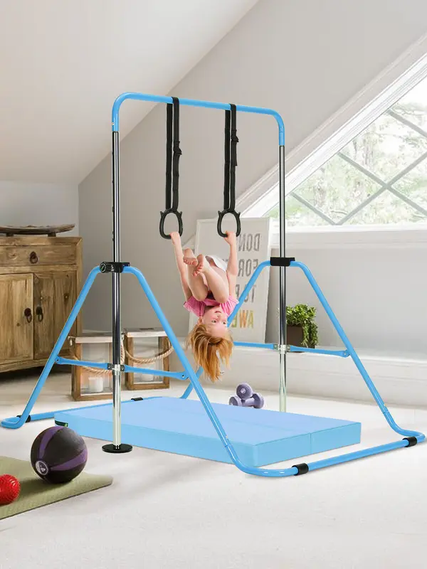 Gymnastics Bar Adjustable Kids Gymnastics Equipment for Home Training Kip Bar with Non-Slip Base 5 Height Levels 31.5-51.2" Gym Bars for Children Easy Assembly Design 1