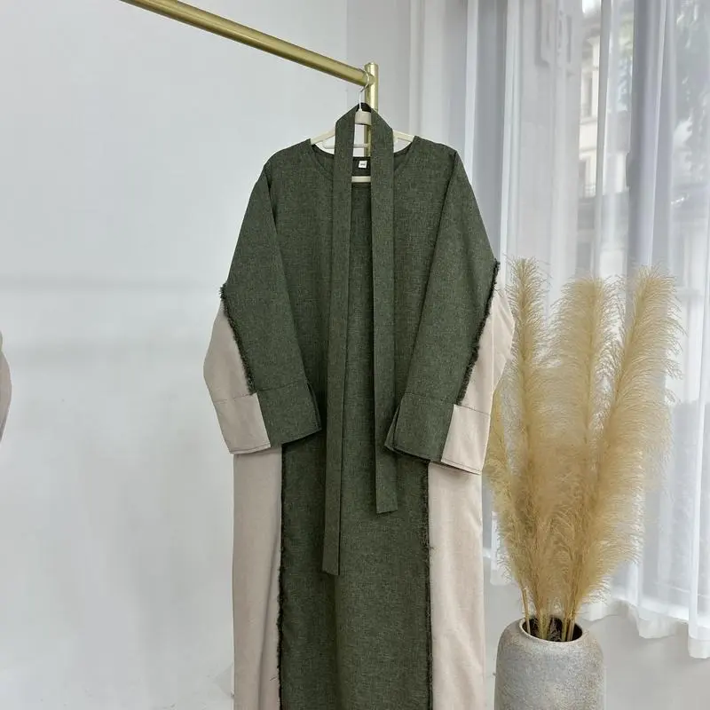 2025 Muslim clothing fashion stitching Dubai Turkish elegant robe abaya  coat 8