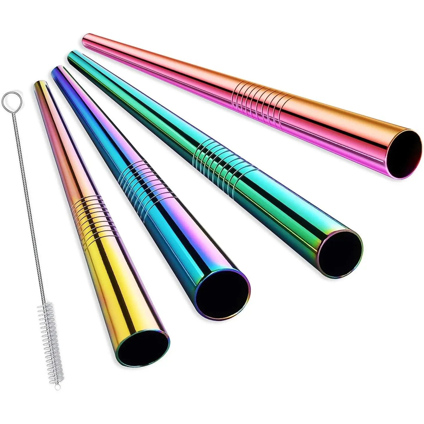 ALINK Extra Wide Metal Reusable Straws, Stainless Steel Drinking Straws 4 Set - Boba Smoothie Straws, 12mm Jumbo Bubble Tea Straws with Cleaning Brush & Carrying Case(Rainbow)