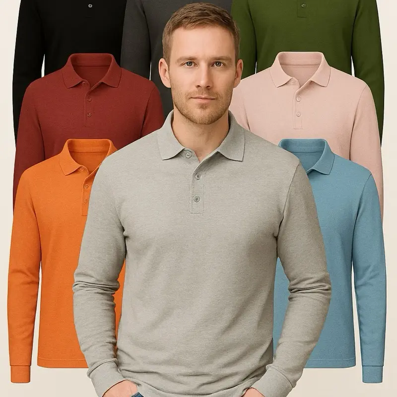 Men’s Long Sleeve Pique Polo Shirt – Clean Fit | Smart Casual Essential for Every Season Menswear Top Beige Plain #MensFashion, #SmartCasual, #PoloStyle, and #WardrobeEssentials Breathable Fabric Classic Collar Dress Love Smooth Soft mens cold wash