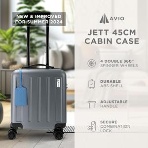 AVIO Jett Underseat Carry On Hard Case for EasyJet - 45x36x20cm Lightweight Hard Shell Suitcase with Double Wheels, Telescopic Handle & Combi Lock, Airline-Approved Cabin Luggage for EasyJet, Ryanair & British Airways