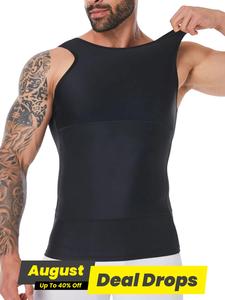 Men's Solid Color Compression Top, Tummy Control Shaper, High Stretch Shapewear Tank Top for Men, Shaper for Men
