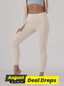 Women's Solid Sports High Waisted Leggings, Sporty Wide Waistband Skinny Pants for Yoga Gym Workout Running, Ladies Sportswear for All Seasons, Gym Fitness Leggings, Stretchy Soft Leggings, Workout Bottoms, Yoga Pants Activewear, Tight Fitting Pants