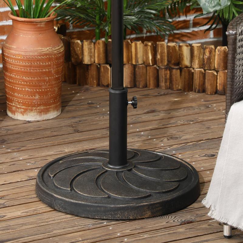 Outsunny 18kg Resin Garden Parasol Base, Round Outdoor Market Umbrella Stand Weight for Poles of 38mm to 48mm, Bronze 1