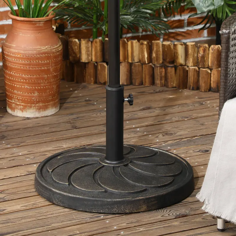 Outsunny 18kg Resin Garden Parasol Base, Round Outdoor Market Umbrella Stand Weight for Poles of 38mm to 48mm, Bronze 1