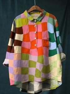 Women's Colorblock Half Placket Shirt, Casual Curved Hem Shirt for Spring, Ladies Clothes for Daily Wear, Top, Womenswear, Casual Summer Top