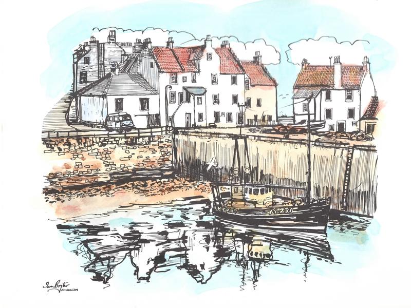 Pittenweem, hand-tinted print, from a Set of Six Fife Harbours by Ian Boyter 0
