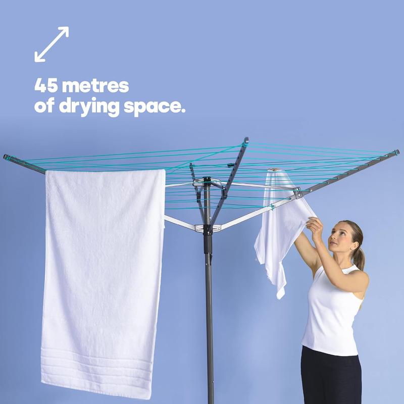 Outdoor Garden 4 Arm 45m folding Rotary Washing Line Clothes Airer Dryer with Free Ground Spike and Cover (Charcoal) 5
