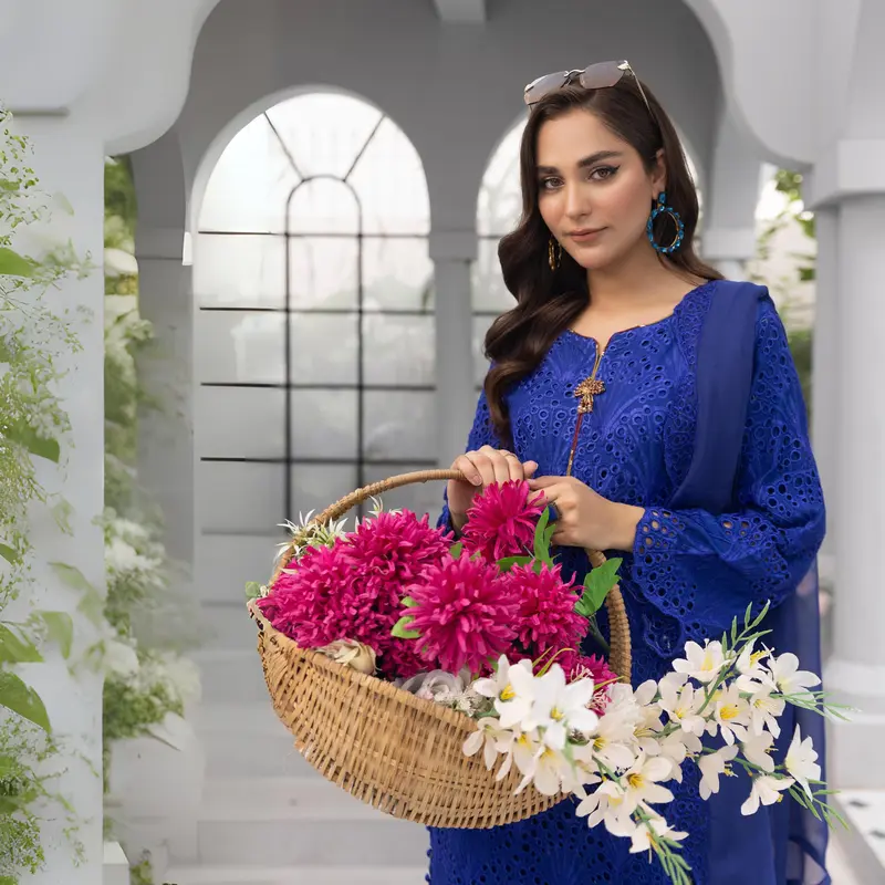 3 Pc Linen Chikenkari Ready to Wear Dress | Simrans | UMSIM4 2