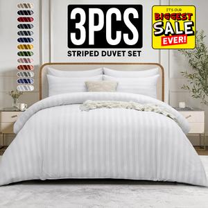 Black Friday Bedding Sale | 3 Piece Stripe Duvet Set | Hotel-Quality Microfiber in 13 Colours and Single, Double, King, Super King Sizes | Smooth, Comfortable, Long-Lasting and Simple to Care For | Upgrade Your Bedroom Look Lightweight, Easy to Maintain