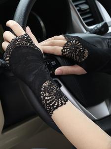 Women's Solid Color Lace Gloves, Breathable Elastic Gloves for Women, Fashionable Gloves for Outdoor Activities