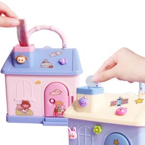 DIY Pattern Sticker House Design Piggy Bank, 1 Set Cartoon House Design Piggy Bank, Snack Box, Home Decor, Gift for Boys and Girls, Ornaments