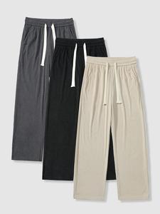 Men's Solid Pants, Casual Comfy Loose Straight Leg Trousers for Spring & Fall, Men's Bottoms for Daily Wear
