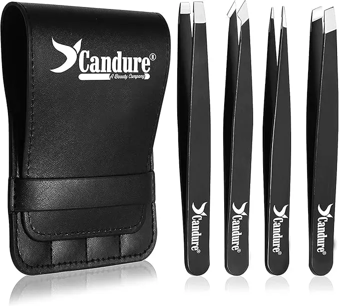 Tweezers for Eyebrows - Professional Stainless Steel Slanted and Pointed Tip Hair Tweezers Set for Ingrown Hair, Blackhead Removal, Eyelash Extension, Eyebrows Plucking Beauty Tool for Women