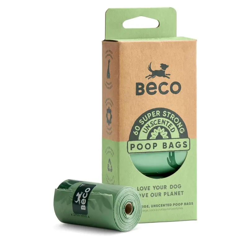 Beco Strong & Large Poop Bags - 60 Bags (4 Rolls of 15) - Unscented - Dispenser Compatible Dog Poo Bags, Multi 0