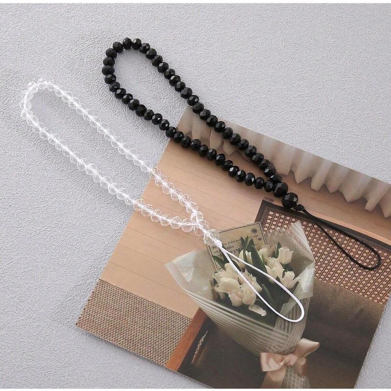 Black Crystal Beaded Phone Charm Strap Mobile Lanyard Girls Keys Wrist Holder 5