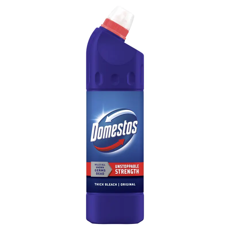 Domestos Original Thick Bleach disinfectant that eliminates 99.99% of bacteria and viruses* unstoppable strength 9x 750 ml 5