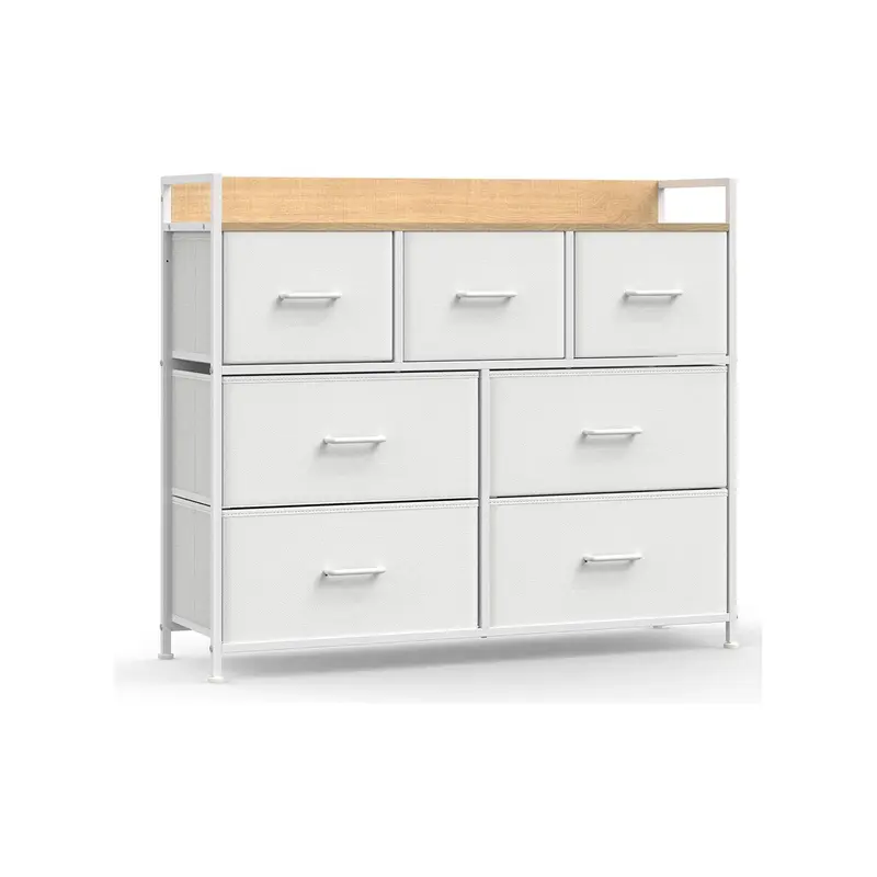 Large Fabric Chest Of Drawers 7 Drawers, White/Oak by Songmics 0