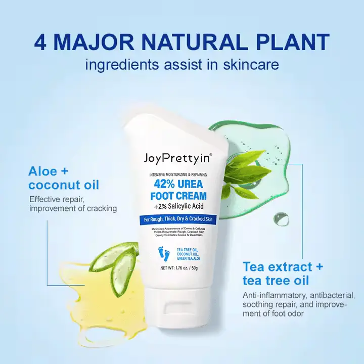 JoyPrettyin Urea Foot Cream 50g – Moisturizing & Exfoliating for Dry, Cracked Feet & Heels – with Tea Tree, Coconut Oil & Aloe Vera Lightweight Moisturize 3