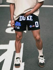 Men's Regular Fit Duke Letter Print Pocket Shorts, Casual Comfy Breathable Shorts for Daily Wear, Mens Bottoms for Summer