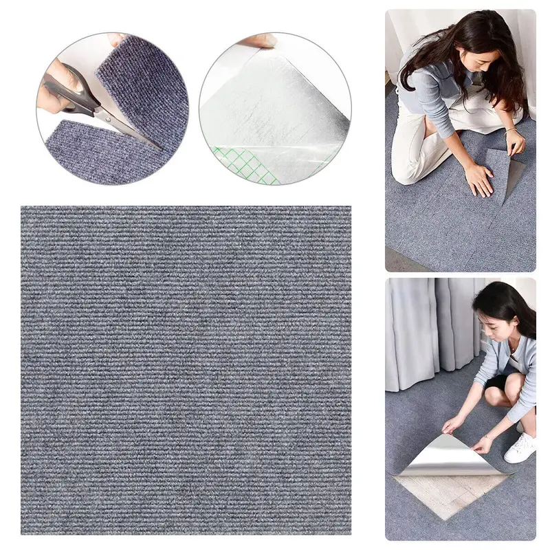 Carpet Tile 12” X 12” Self Adhesive Carpet Floor Tiles Anti-Slip Reusable Carpet Squares Peel and Stick Carpet Floor Tile Easy Install DIY for Bedroom Living Room(10 Pcs) 2