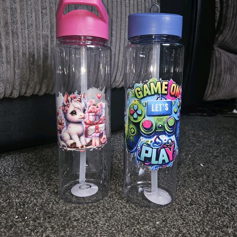 kids water bottle with uv dtf stickers 1