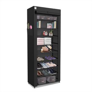 ZYBUX - 10 Tier Fabric Shoe Rack Quick to Assemble | no tools needed holds 27 pair of Tall Shoe Rack Storage Hallway Bedroom Organiser | 161 x 27 x 64 cm (Black)