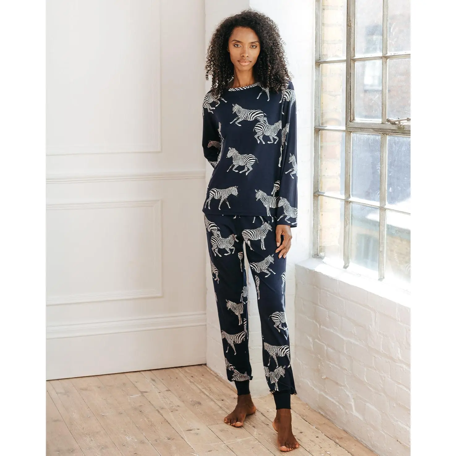 Zebra Print Long Pyjama Set - Navy