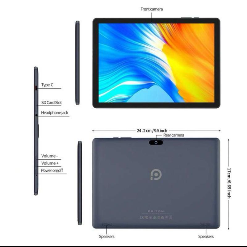 Pritom 10 Inch HD Touch Screen Android Tablet 2GB RAM 64GB ROM 512GB Expand WiFi Wireless Dual Camera GMS Certified Latest Android 13 OS No Charger - Durable, Games, Cellphone, Port, Smartphone, Device 2