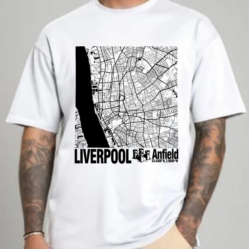 Liverpool Fc Anfield Minimalist Football Stadium Map T-Shirt, Unisex 100% Cotton Short Sleeve, Football Fan Gift Liverpool Players 5