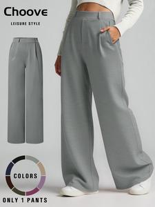 Women's Solid Pocket Wide Leg Minimalist Pants, High Elasticity, Soft and Comfy Fabric, Daily Wear for Women, Bottoms for All Seasons