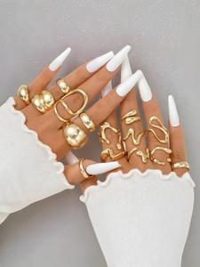 Women's Elegant Fashion Alloy Cuff Wide Stacking Rings, Casual Irregular Accessories for Women, Trendy All-match & Exquisite Jewelry for Birthday Gift, Unique Gifts for Women, Statement Rings, Geometric Design Elegant Everyday Ring