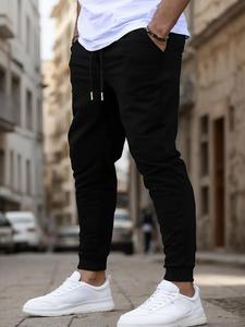 Men's Solid Color Pants, Casual Comfy Breathable Trousers for Spring & Fall, Fashion Men's Bottoms for Daily Wear