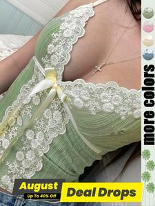 Women's Bow Decor Cami Top, Summer Clothes Women, Solid Spaghetti Strap Top, Soft Comfortable Top for Women, Loungewear