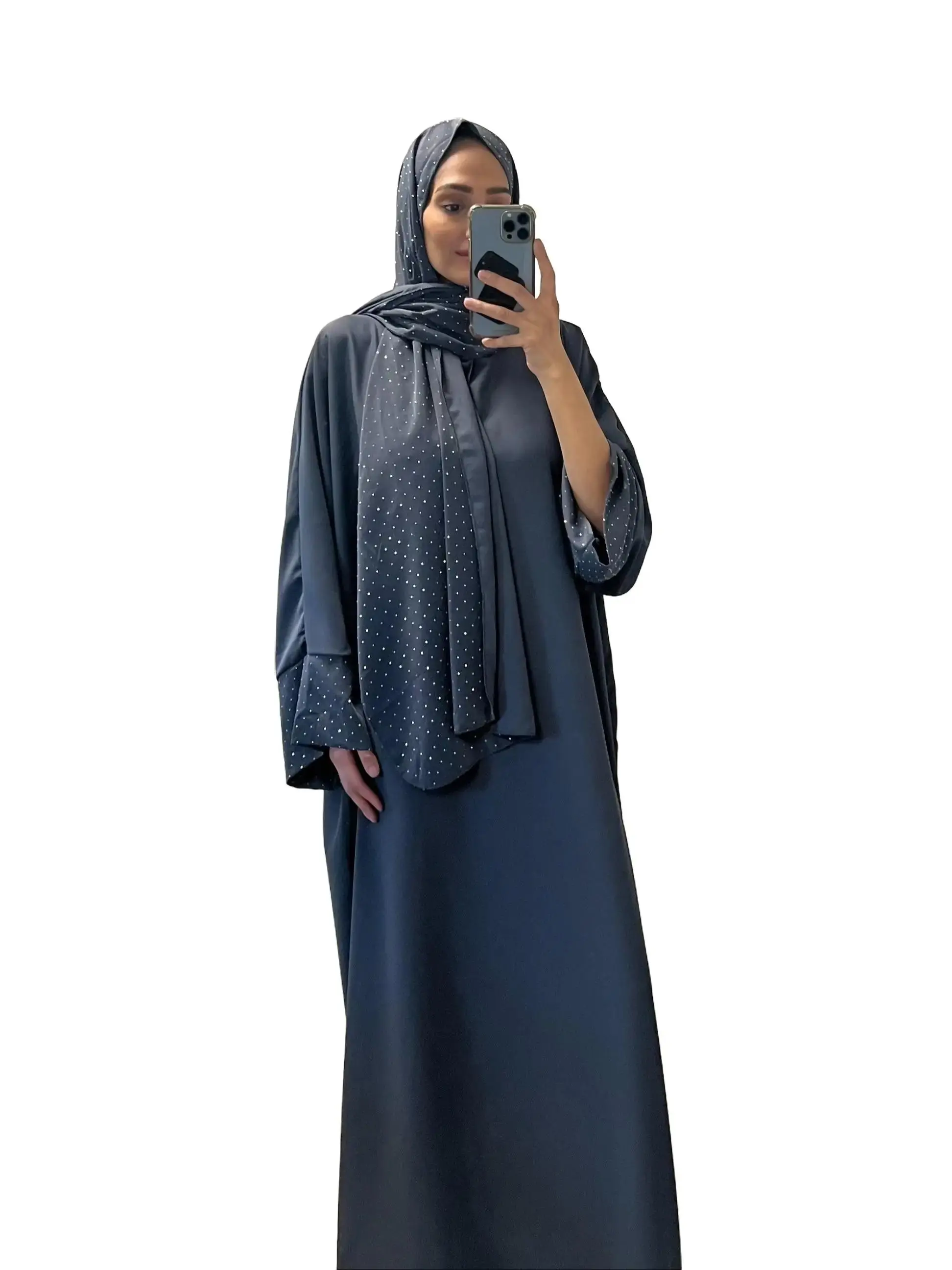 Sophisticated Gray Cape Dress - Flowy & Stylish for Women's Casual Wear - Womenswear Comfort Long Sleeve Ramadan