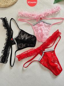 Men's Floral Lace G String, Breathable Comfortable Sexy Glitter Metal Hinge Design Panty for Daily Wear, Men's Underwear for All Seasons, Breathable Undergarments