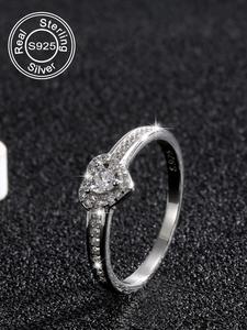 925 Sterling Silver Heart Shaped Rhinestone Decorated Ring, Solitaire Engagement Ring, Gifts for Wife, Fashion Jewelry Accessories for Women & Girls, Trendy All-match & Exquisite Jewelry for Birthday Gift, Wedding Promise Rings